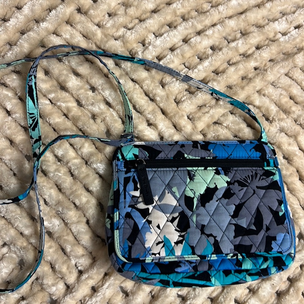 Petite Vera Bradley Blue Camofloral crossbody purse.